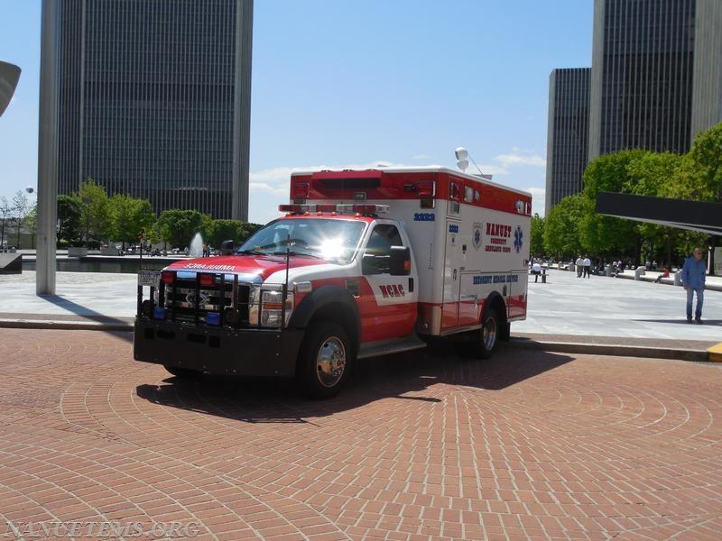 Nanuet 22B2 parked in front of the fountain in Albany for the EMS Memorial Photo: Nanuet EMS
