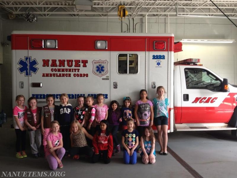 A group photo of the Girl Scouts after they received a tour of the ambulance and learned facts about first aid.
Photo: Nanuet EMS 