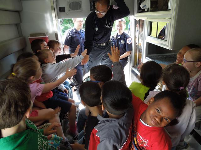 Nanuet Volunteer answering students' questions Photo: Nanuet EMS